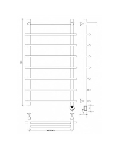 Полотенцесушитель электрический 1070х600 ТЭН правый Secado Турин 1СП 4603759409917