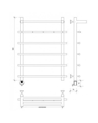 Полотенцесушитель электрический 870х500 ТЭН левый Secado Турин 1КСП 4603777455385