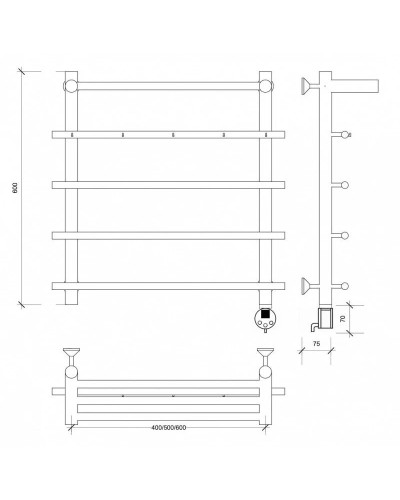 Полотенцесушитель электрический 670х700 ТЭН правый Secado Турин 1КСП 4603777455378