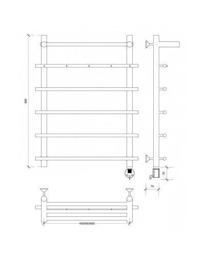 Полотенцесушитель электрический 870х500 ТЭН правый Secado Турин 1КСП 4603777455392