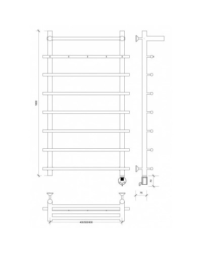 Полотенцесушитель электрический 1070х600 ТЭН правый Secado Турин 1КСП 4603759409955