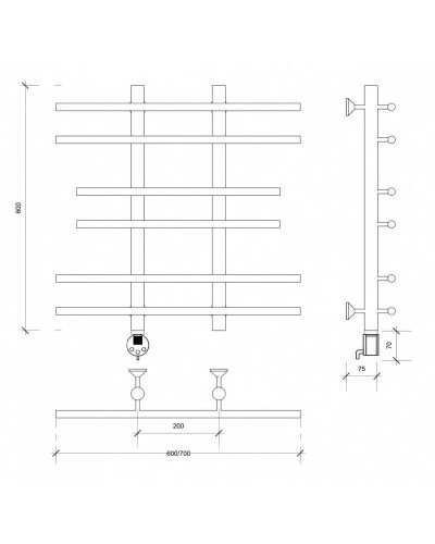 Полотенцесушитель электрический 670х700 ТЭН левый Secado Турин 2  4603777455521