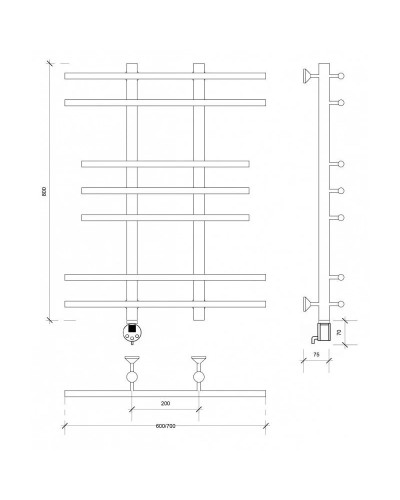 Полотенцесушитель электрический 870х700 ТЭН левый Secado Турин 2 4603777455569