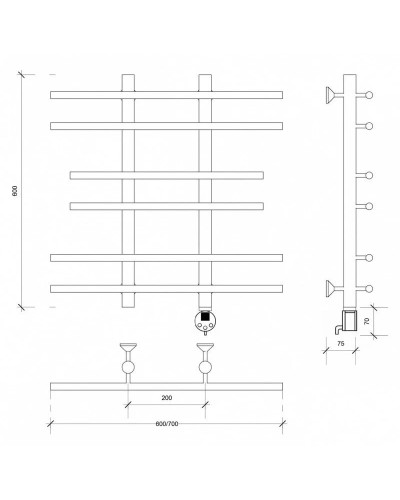 Полотенцесушитель электрический 670х700 ТЭН правый Secado Турин 2 4603777455538