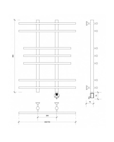 Полотенцесушитель электрический 870х700 ТЭН правый Secado Турин 2 4603777455576