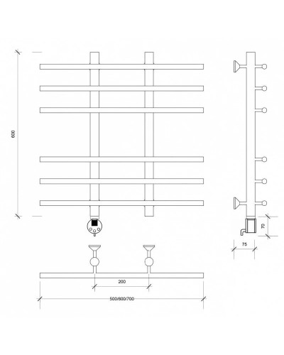 Полотенцесушитель электрический 670х700 ТЭН левый Secado Турин 4 4603777455804
