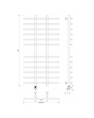Полотенцесушитель электрический 1270х500 ТЭН левый Secado Турин 4 4603759407395