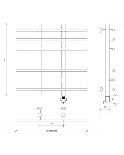 Полотенцесушитель электрический 670х700 ТЭН правый Secado Турин 4 4603777455811