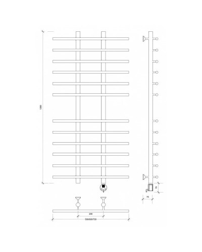 Полотенцесушитель электрический 1270х500 ТЭН правый Secado Турин 4 4603777440237
