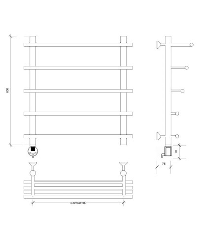 Полотенцесушитель электрический 670х600 ТЭН левый Secado Турин 6 4603759407470