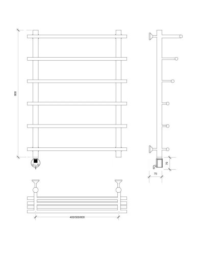 Полотенцесушитель электрический 870х500 ТЭН левый Secado Турин 6 4603777456122