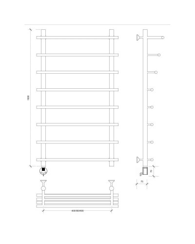 Полотенцесушитель электрический 1070х500 ТЭН левый Secado Турин 6 4603777456160