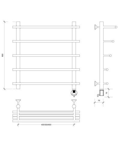 Полотенцесушитель электрический 670х500 ТЭН правый Secado Турин 6 4603777440282