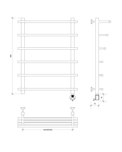 Полотенцесушитель электрический 870х700 ТЭН правый Secado Турин 6 4603777456153
