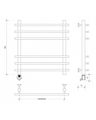Полотенцесушитель электрический 670х500 ТЭН левый Secado Турин Плюс 4603777456269