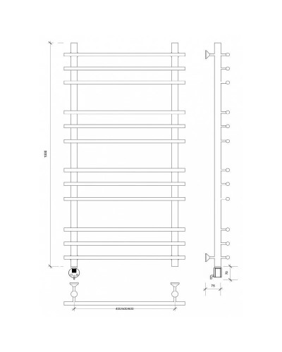 Полотенцесушитель электрический 1070х500 ТЭН левый Secado Турин Плюс 4603777456344