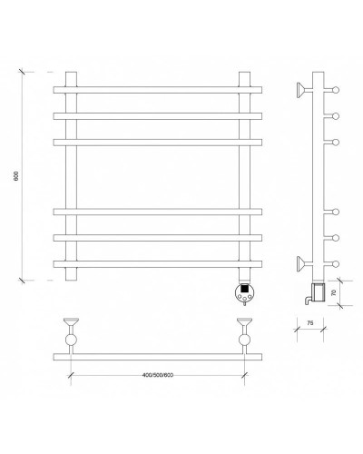 Полотенцесушитель электрический 670х500 ТЭН правый Secado Турин Плюс 4603777456276