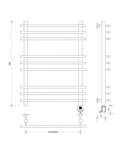 Полотенцесушитель электрический 870х500 ТЭН правый Secado Турин Плюс 4603777456313