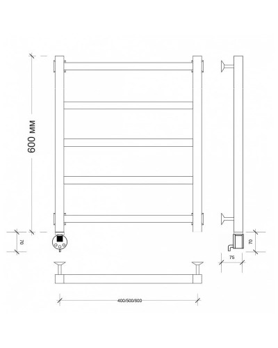 Полотенцесушитель электрический 670х630 ТЭН левый Secado Корато 1 4603777470968