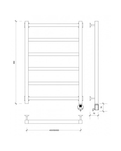 Полотенцесушитель электрический 870х630 ТЭН правый Secado Корсико 1 4603777441937