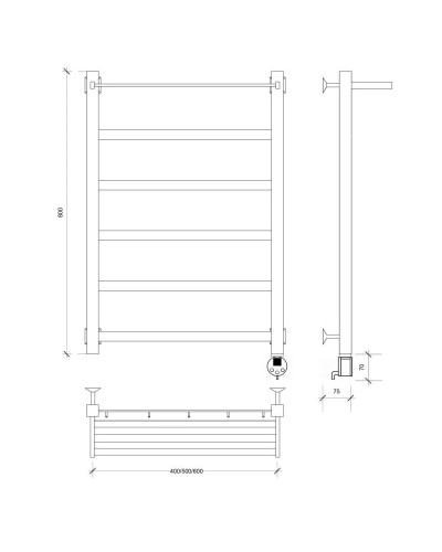 Полотенцесушитель электрический 870х630 ТЭН правый Secado Корсико 1СП 4603759400112
