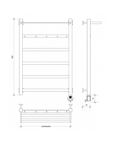 Полотенцесушитель электрический 870х630 ТЭН правый Secado Корсико 1КСП 4603759400389