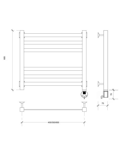 Полотенцесушитель электрический 670х630 ТЭН правый Secado Корсико 3 4603777481131