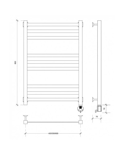 Полотенцесушитель электрический 870х630 ТЭН правый Secado Корсико 3 4603777442255