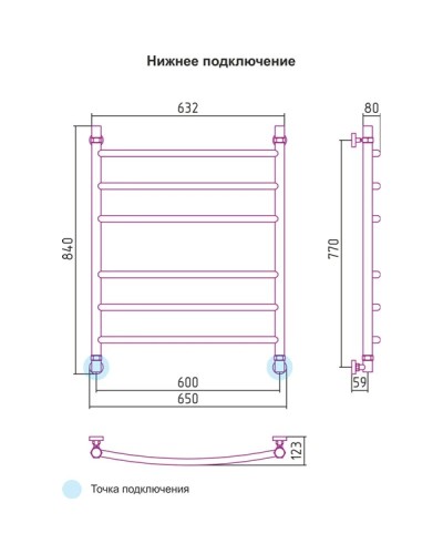 Полотенцесушитель водяной 800x600 подключение диагональное/нижнее медь Сунержа Галант 02-0100-8060