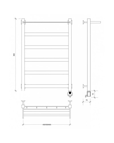 Полотенцесушитель электрический 870х530 ТЭН правый Secado Комано 1СП 4603759400648