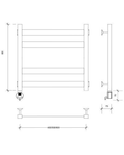 Полотенцесушитель электрический 670х530 ТЭН левый Secado Комано 3 4603777481995