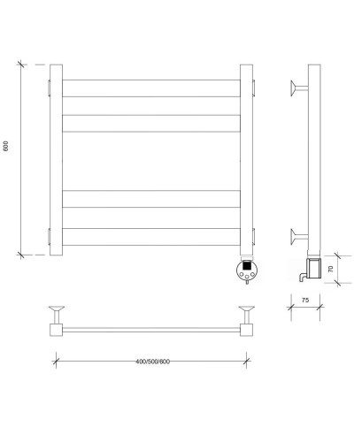 Полотенцесушитель электрический 670х530 ТЭН правый Secado Комано 3 4603777482022