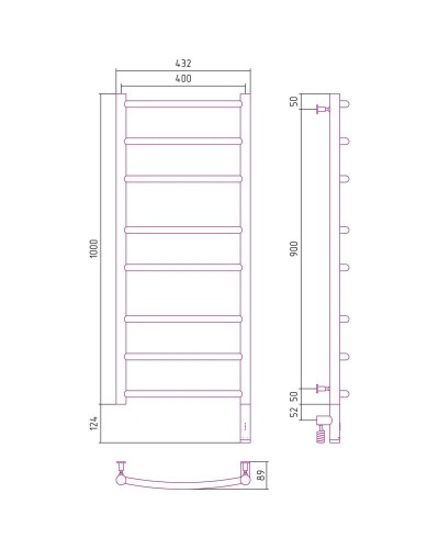 Полотенцесушитель электрический 1000х400 шампань МЭМ правый Сунержа Галант 3.0 020-5801-1040