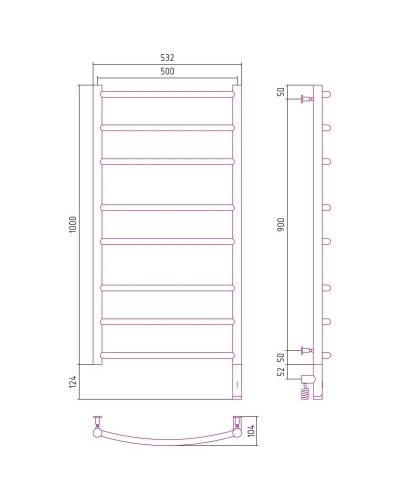 Полотенцесушитель электрический 1000х500 состаренная латунь МЭМ правый Сунержа Галант 3.0 051-5801-1050