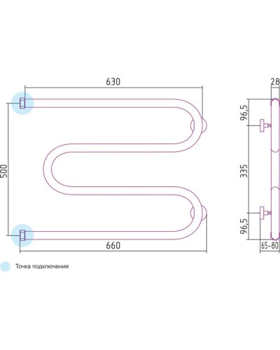 Полотенцесушитель водяной 500х650 Сунержа М-образный 00-0007-5065