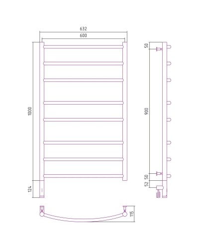 Полотенцесушитель электрический 1000х600 сатин МЭМ левый Сунержа Галант 3.0 071-5800-1060