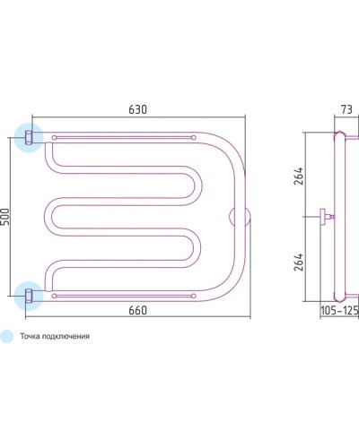 Полотенцесушитель водяной 500х650 Сунержа Лира +2 полки 00-0012-5065