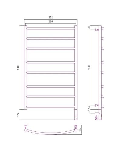 Полотенцесушитель электрический 1000х600 состаренная латунь МЭМ правый Сунержа Галант 3.0 051-5801-1060