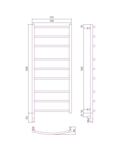 Полотенцесушитель электрический 1200х500 золотой матовый МЭМ левый Сунержа Галант 3.0 032-5800-1250