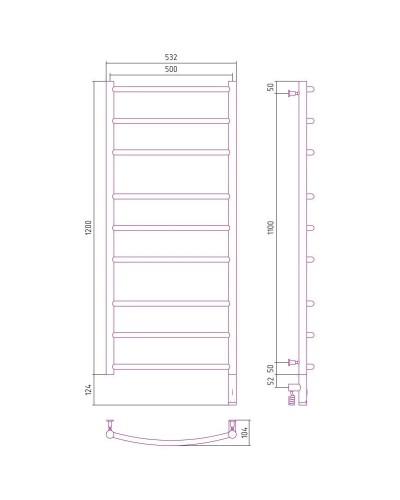 Полотенцесушитель электрический 1200х500 золотой матовый МЭМ правый Сунержа Галант 3.0 032-5801-1250