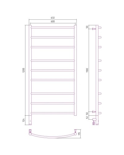 Полотенцесушитель электрический 1200х600 МЭМ левый Сунержа Галант 3.0 00-5800-1260