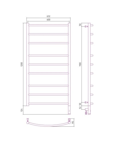 Полотенцесушитель электрический 1200х600 сатин МЭМ правый Сунержа Галант 3.0 071-5801-1260