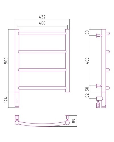 Полотенцесушитель электрический 500х400 черный матовый МЭМ левый Сунержа Галант 3.0 31-5800-5040