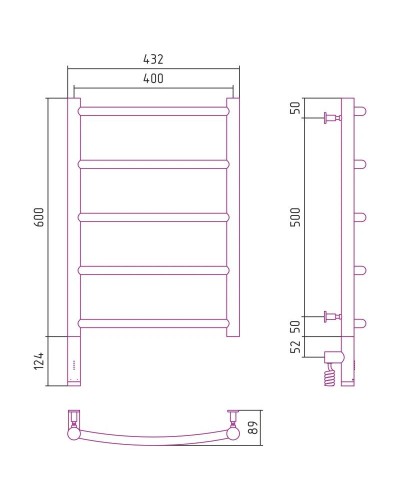 Полотенцесушитель электрический 600х400 шампань матовая МЭМ левый Сунержа Галант 3.0 022-5800-6040