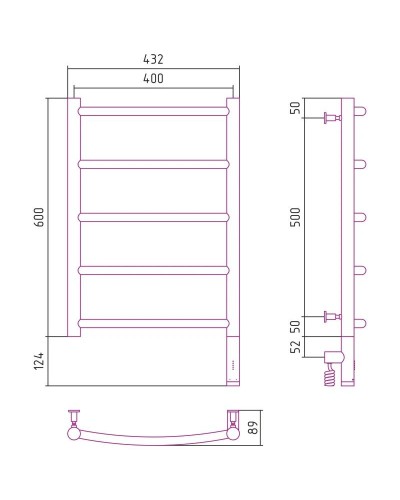 Полотенцесушитель электрический 600х400 черный матовый МЭМ правый Сунержа Галант 3.0 31-5801-6040