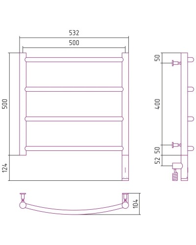 Полотенцесушитель электрический 500х500 состаренная бронза МЭМ правый Сунержа Галант 3.0 05-5801-5050