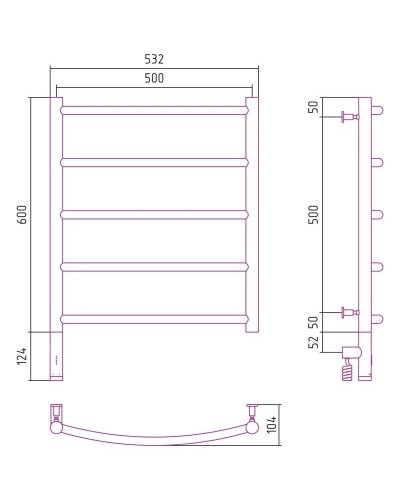 Полотенцесушитель электрический 600х500 МЭМ левый Сунержа Галант 3.0 00-5800-6050