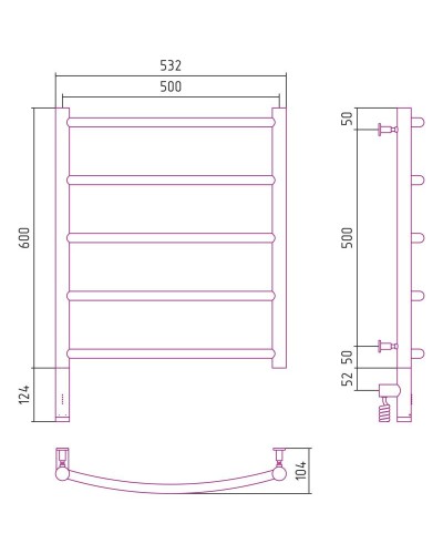 Полотенцесушитель электрический 600х500 состаренная латунь МЭМ левый Сунержа Галант 3.0 051-5800-6050