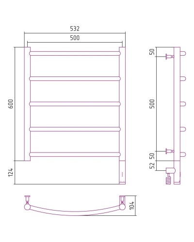 Полотенцесушитель электрический 600х500 МЭМ правый Сунержа Галант 3.0 00-5801-6050