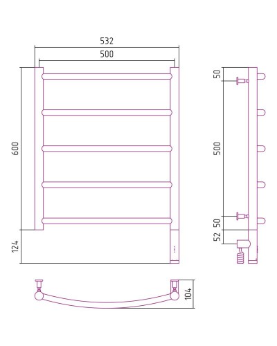 Полотенцесушитель электрический 600х500 белый глянец МЭМ правый Сунержа Галант 3.0 12-5801-6050